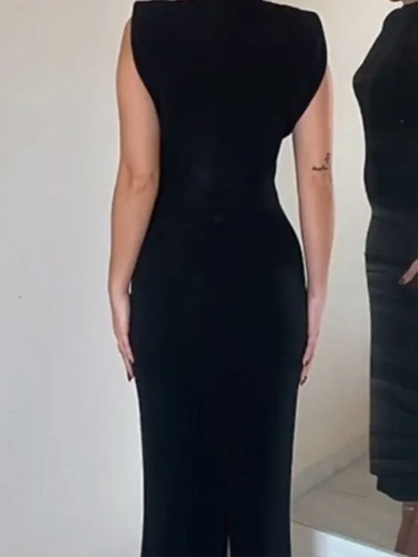 Plus Size Skinny Solid Color Zipper Mock Neck Midi Dresses