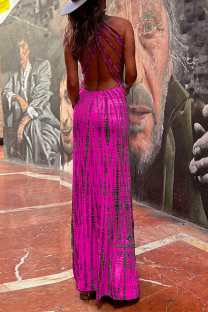 Criss Cross Open Back Tie Dye Maxi Dress(6 Colors Available)