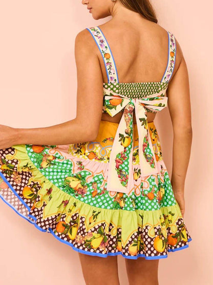 Tropical-Fruit Ruffle Mini Dress
