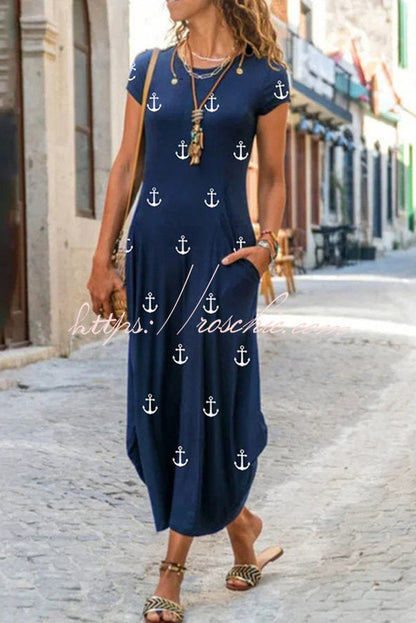 Ada Ethnic Floral Pocketed Daily /vacation Stretch Midi Dress