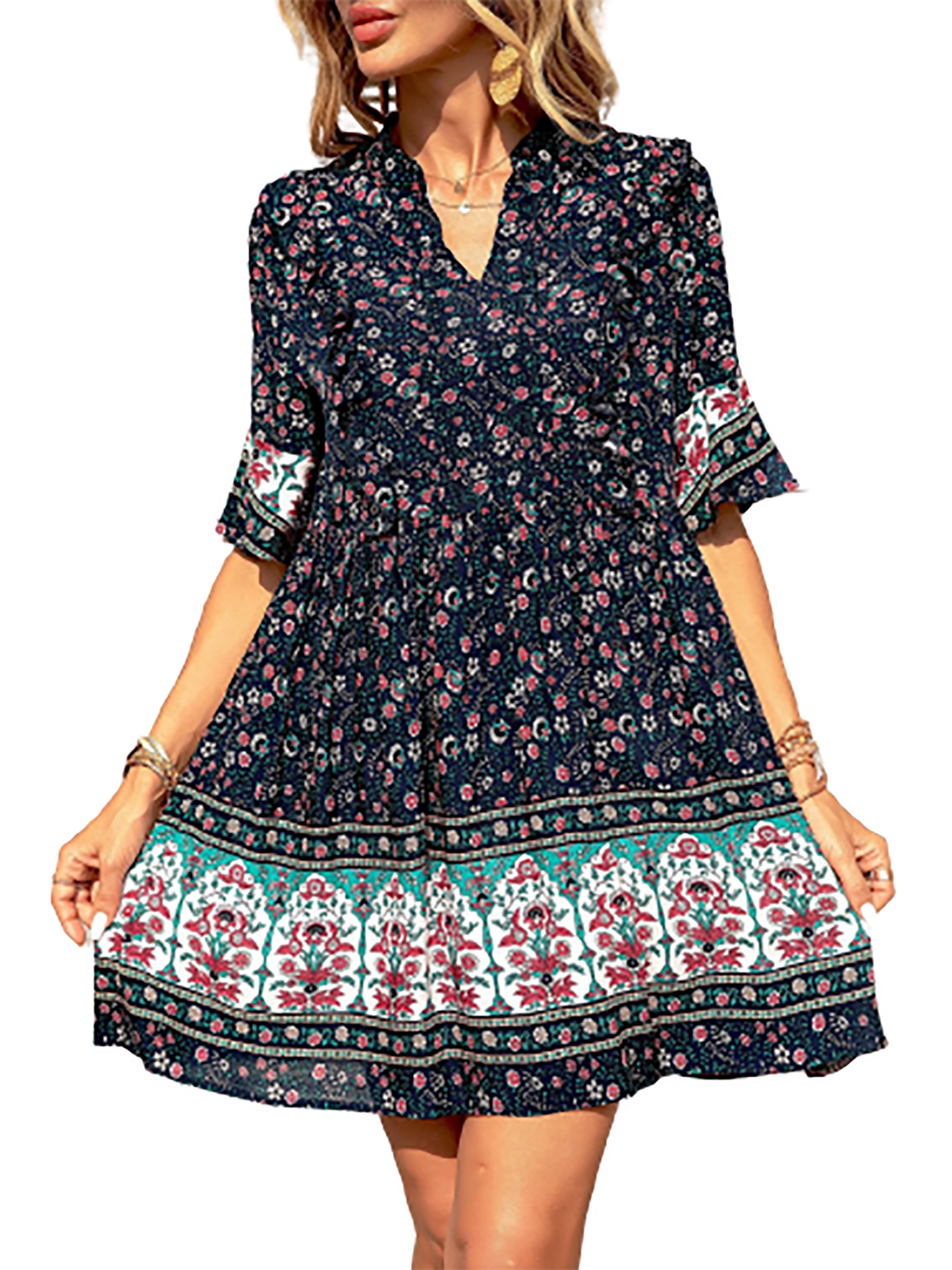 Summer Floral V Neck Mini Dress for Any Occasion