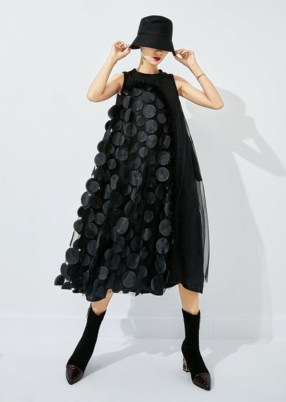 Bohemian Black Asymmetrica Patchwork Wrinkled Tulle Maxi Dress Sleeveless