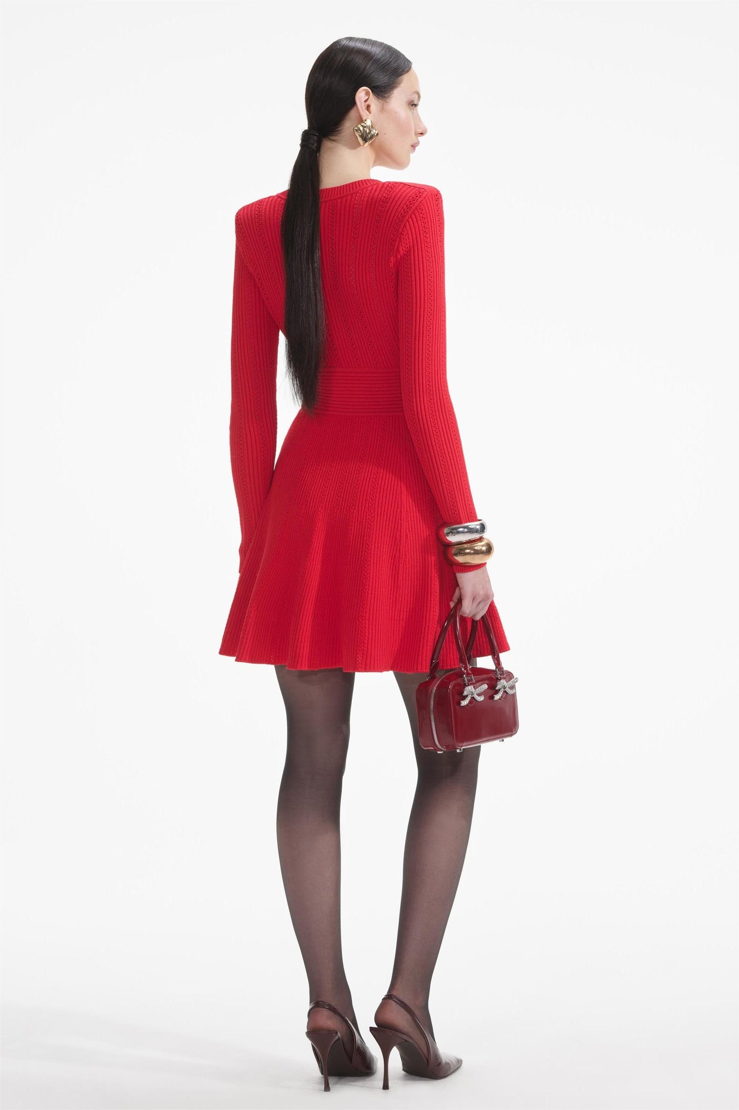 Knit  Metal Button Long Sleeve Mini Dress
