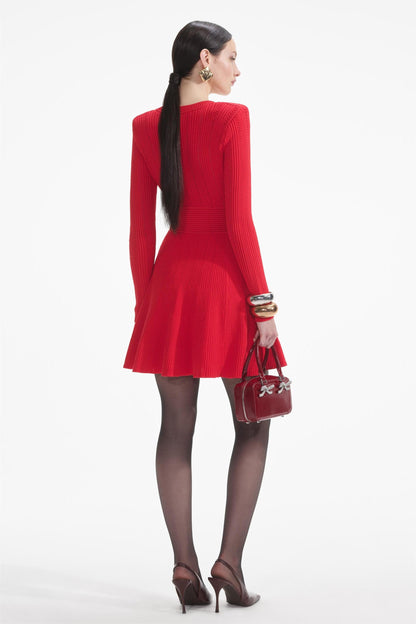 Knit  Metal Button Long Sleeve Mini Dress