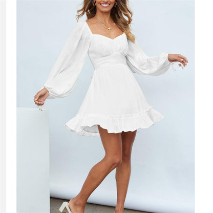 Ruffle Long Sleeve Square Collar Mini Dress in Multiple Colors
