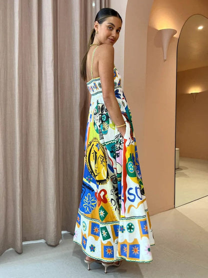 Sundress Graffiti Print Midi Dress Ivory