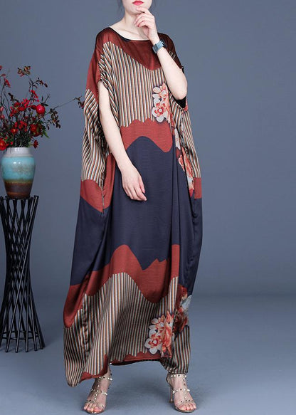 Chic Color block Batwing Sleeve Silk Maxi Dresses Summer Spring ( Limited Stock)