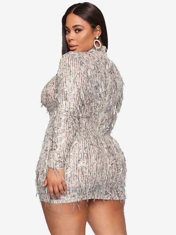 Fringe Dresses Jewel Neck Sequins Birthday Party Mini Dress