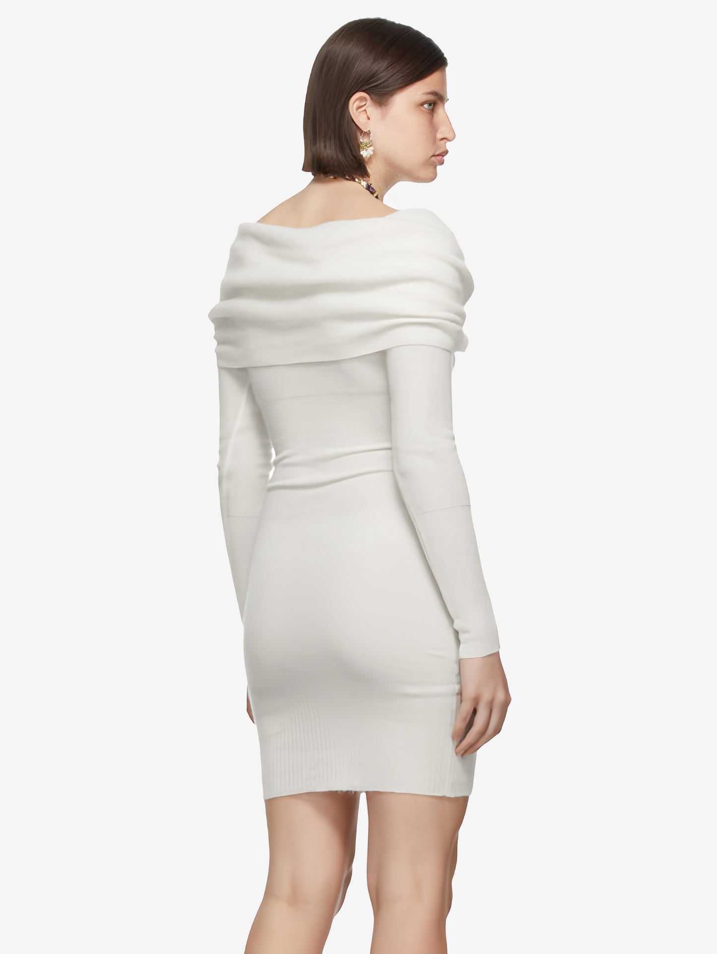White Bodycon Dress Foldover Long Sleeves Twisted-Front Pencil Mini Dresses