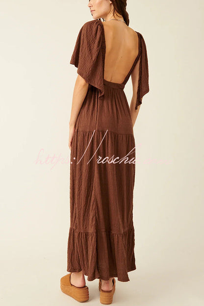 Sexy Backless V-neck Elastic Band Maxi Dress