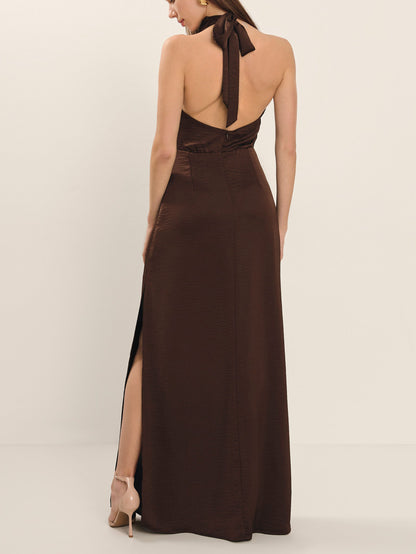 Elegant Holders Corner Satin Pleated Maxi Dress