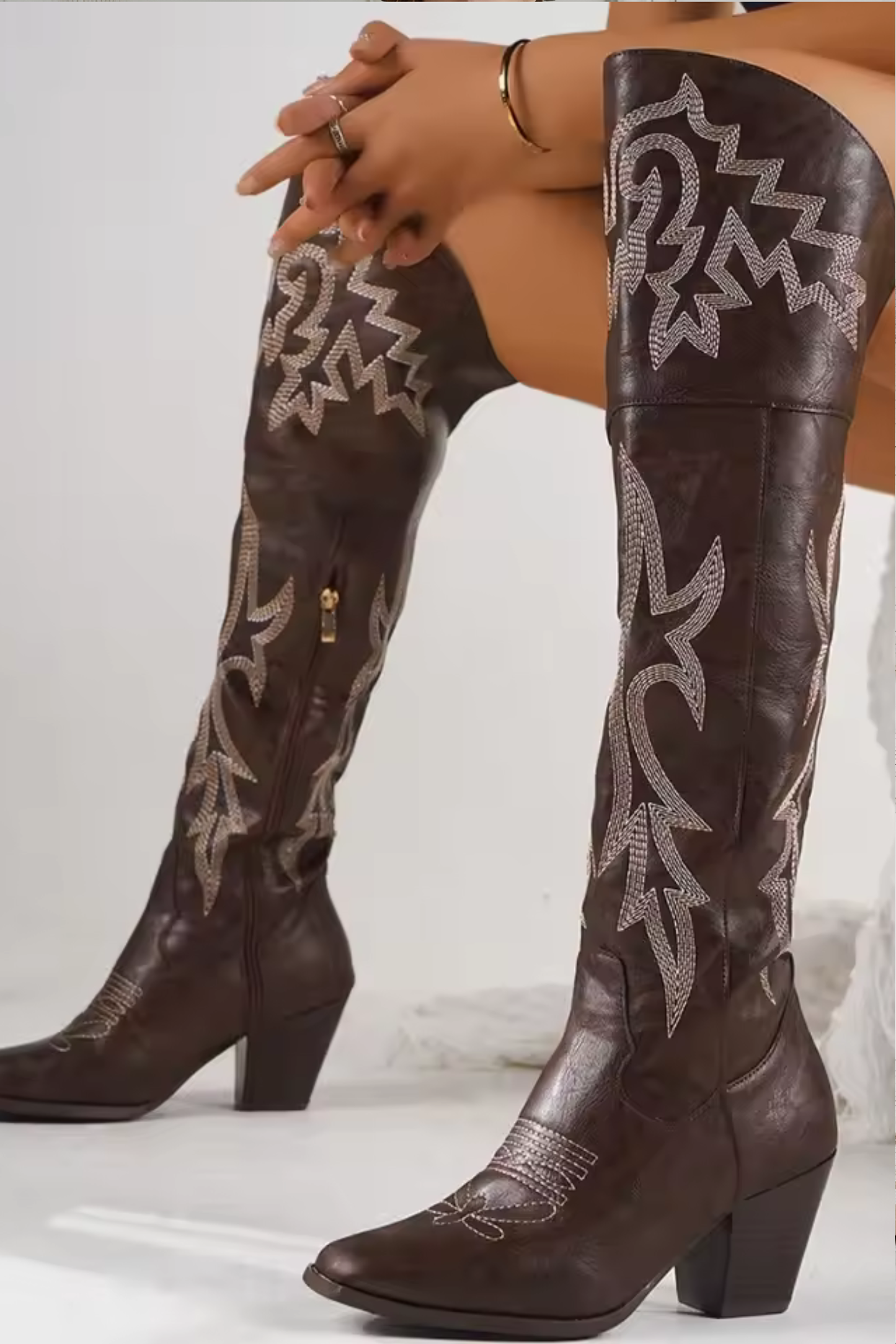 Brown Western Cowboy High Knee Boots