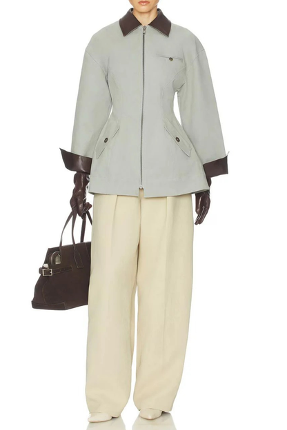 Light Grey Oversized Cropped Pu Jacket