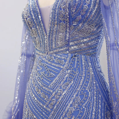 Halter Neck Mermaid Evening Dress with Cape Sleeves