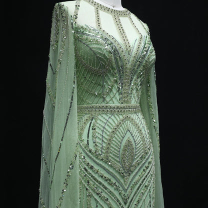Green Mermaid Evening Dress with Cape Sleeves