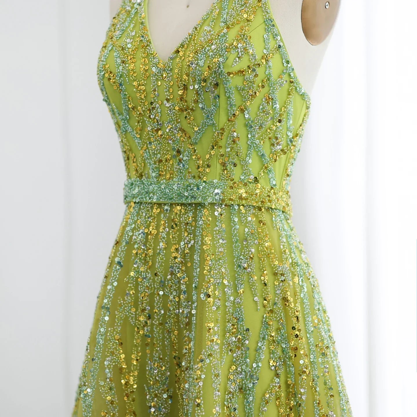 Beaded Halter A-Line Tulle Evening Dresses