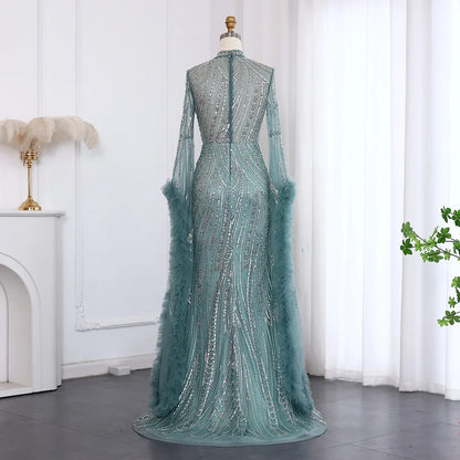 Halter Neck Mermaid Evening Dress with Cape Sleeves