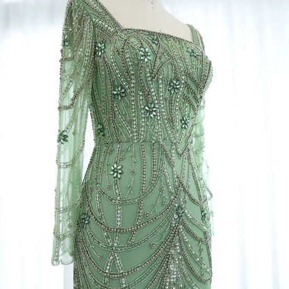 Green Mermaid Square Neckline Tulle Party Dress