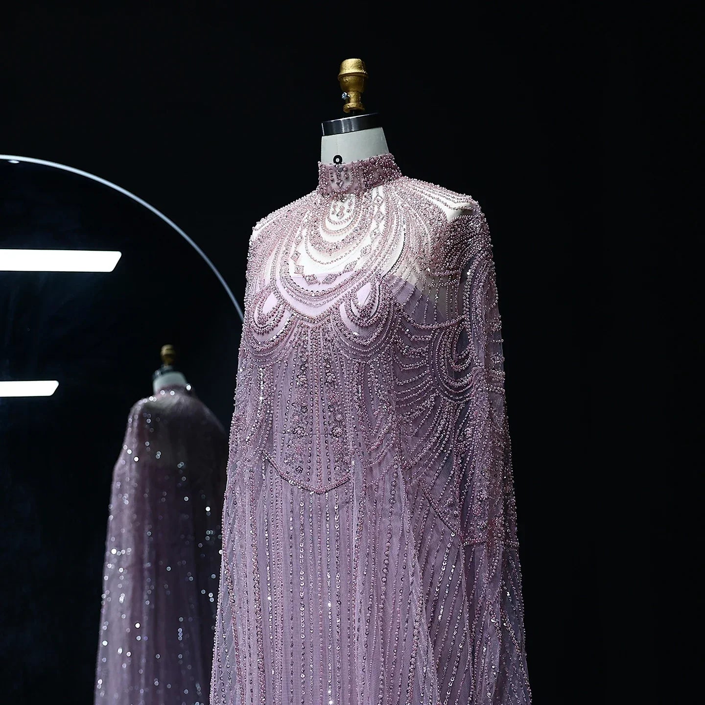 Beaded Nude Kaftan Evening Dress