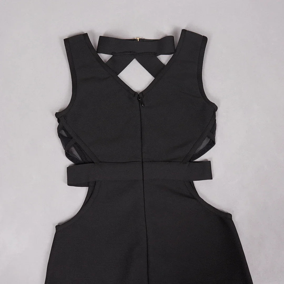 Black Mesh Patchwork Hollow Long Dress