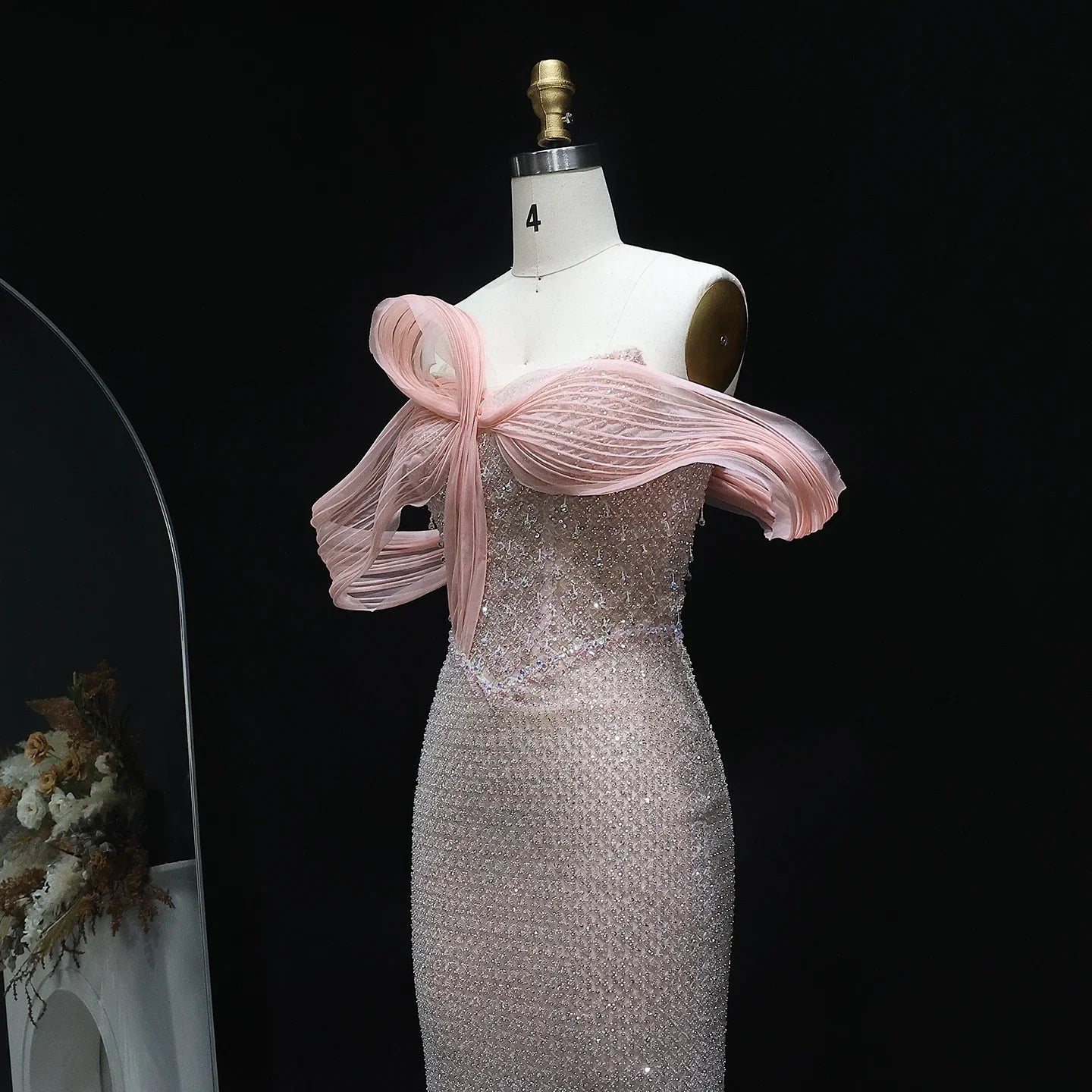 Off-Shoulder Blush Pink Embroidery Dress