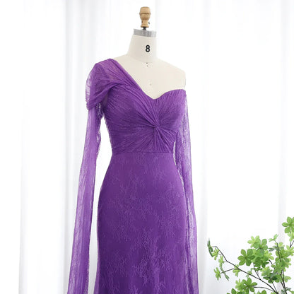 Lace Purple Mermaid Evening Dress with Cap Sleeves