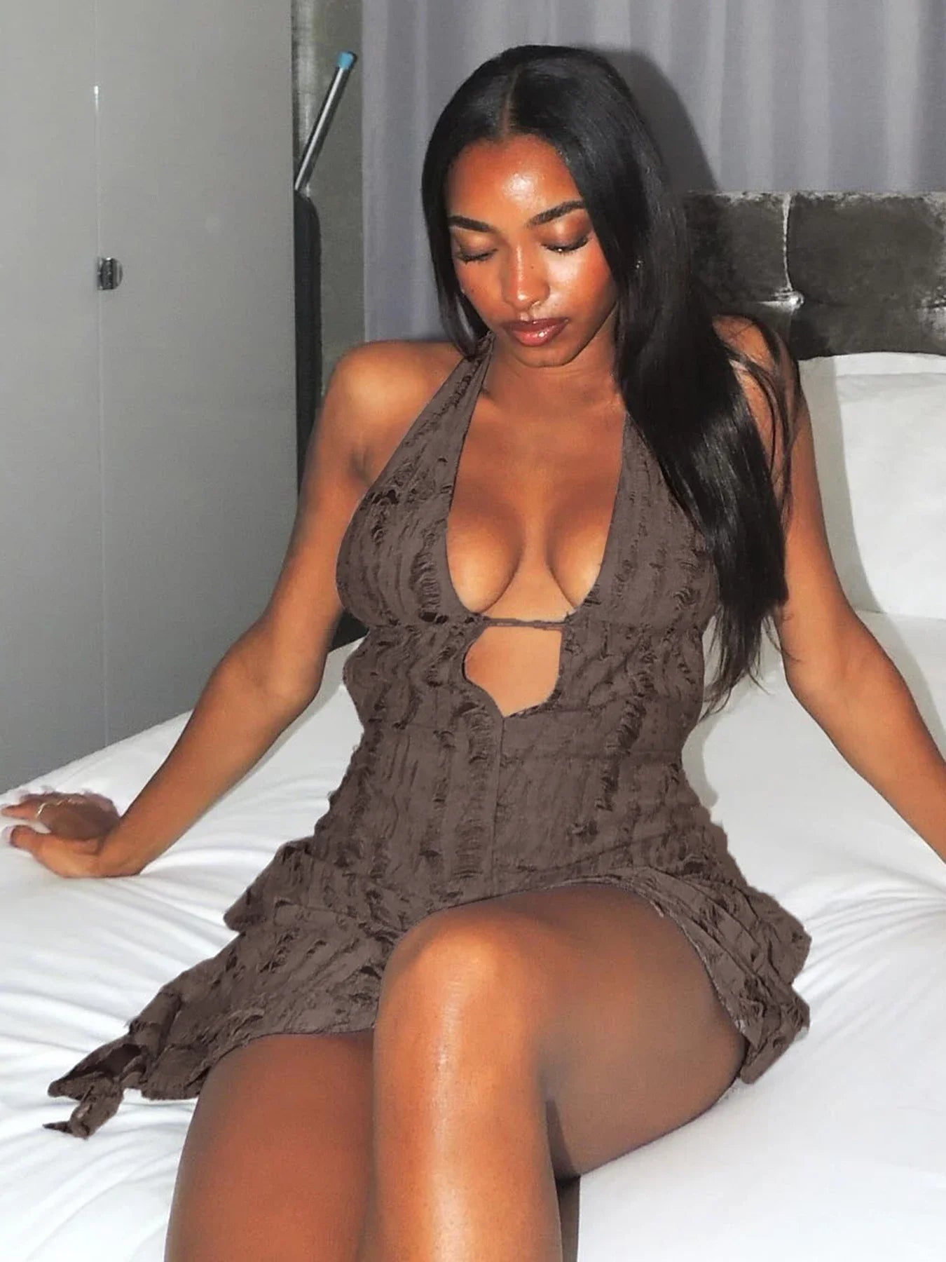 Irregular Halter Backless Mini Dress