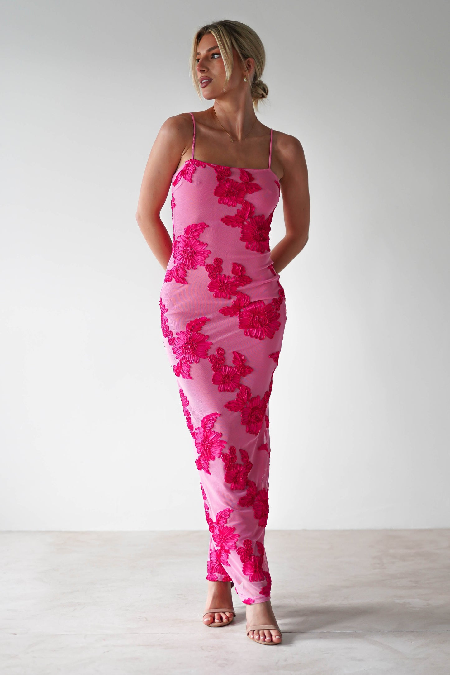 | Floral mesh maxi dress
