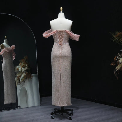 Off-Shoulder Blush Pink Embroidery Dress