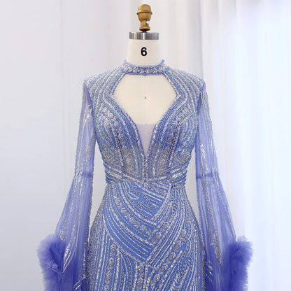 Halter Neck Mermaid Evening Dress with Cape Sleeves