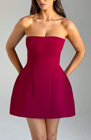 Strapless Princess Seam Structured Fit and Flare Mini Dress
