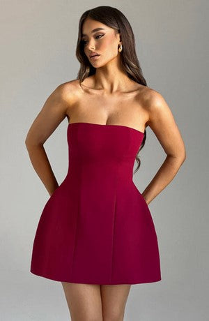 Strapless Princess Seam Structured Fit and Flare Bandeau Mini Dress