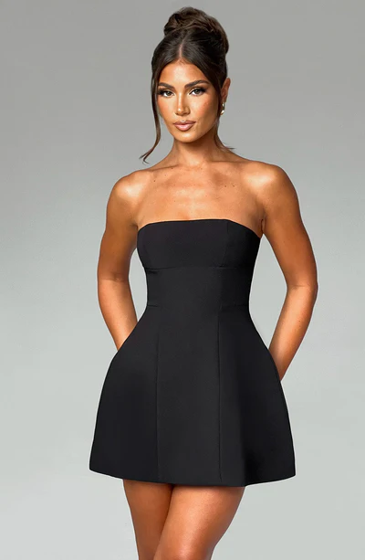 Strapless Princess Seam Structured Fit and Flare Mini Dress