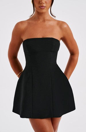 Strapless Princess Seam Structured Fit and Flare Mini Dress