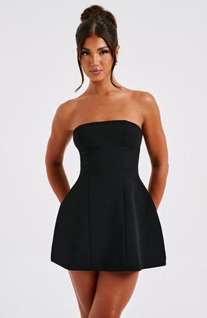 Strapless Princess Seam Structured Fit and Flare Mini Dress