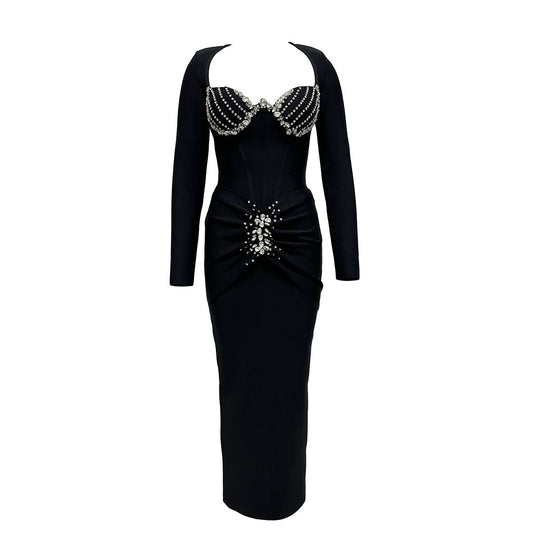Affordable Luxury Socialite Drilling Bandage One Piece Dress Slim Fit Elegant Formal Dress