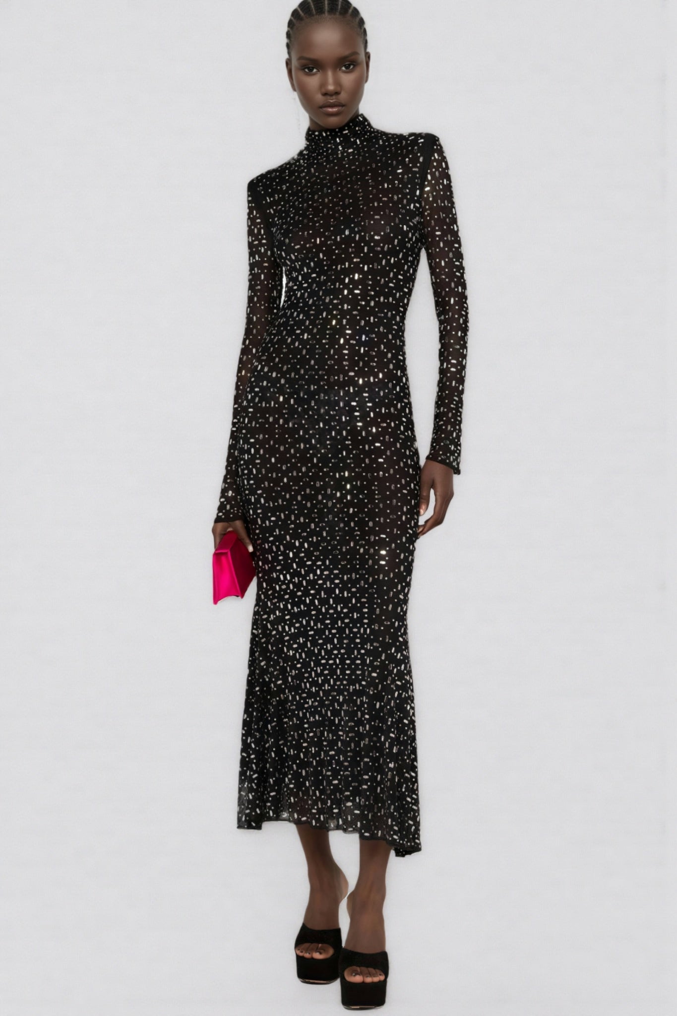 Roisea Long Sleeve Rhinestone Maxi Dress