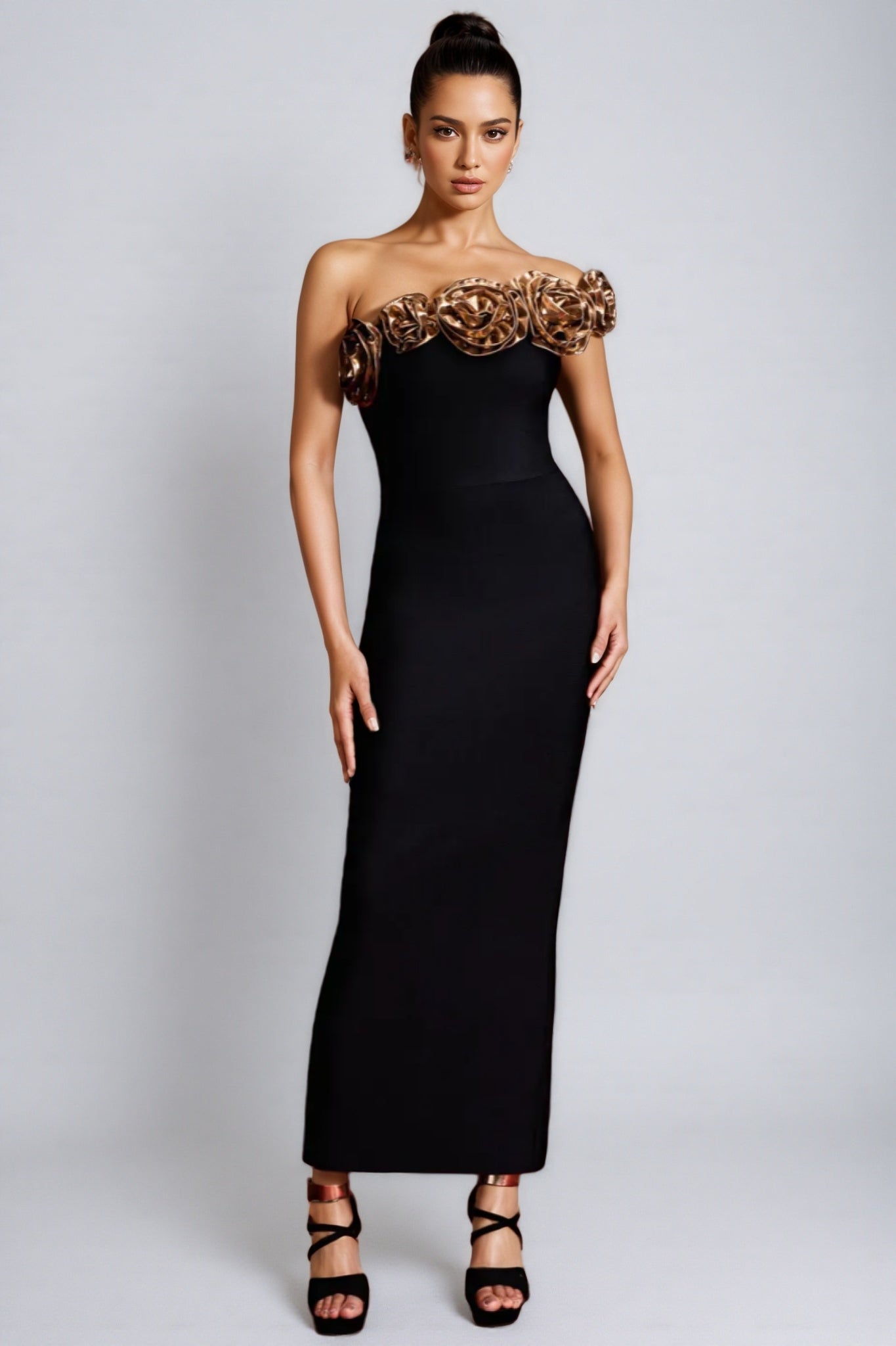 Omi One Shoulder Flowers Bandage Midi Dress