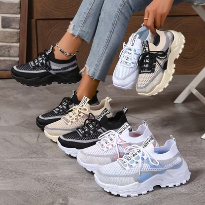 Women's Breathable Mesh Lace-Up Sneakers – Lightweight Walking Comfort Shoes