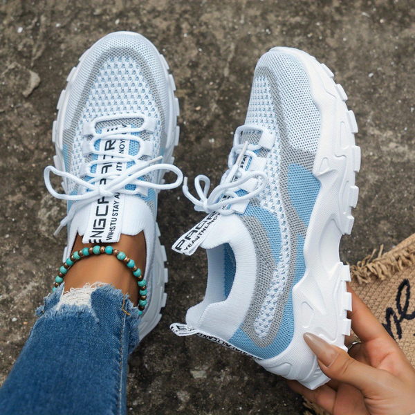 Women's Breathable Mesh Lace-Up Sneakers – Lightweight Walking Comfort Shoes
