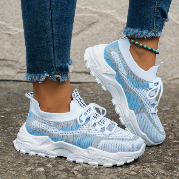 Women's Breathable Mesh Lace-Up Sneakers – Lightweight Walking Comfort Shoes
