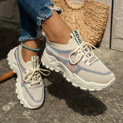 Women's Breathable Mesh Lace-Up Sneakers – Lightweight Walking Comfort Shoes