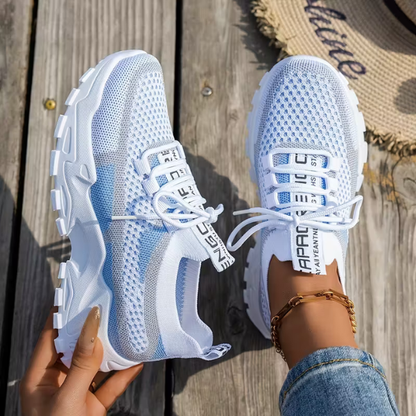 Women's Breathable Mesh Lace-Up Sneakers – Lightweight Walking Comfort Shoes