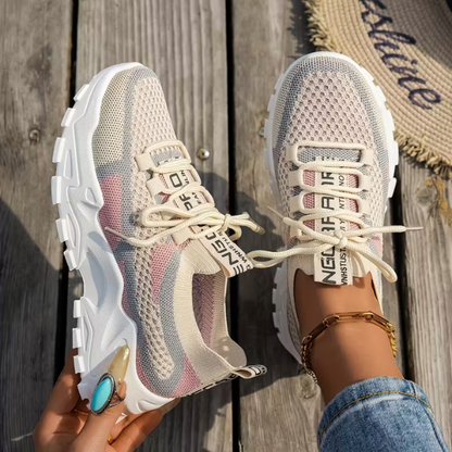 Women's Breathable Mesh Lace-Up Sneakers – Lightweight Walking Comfort Shoes