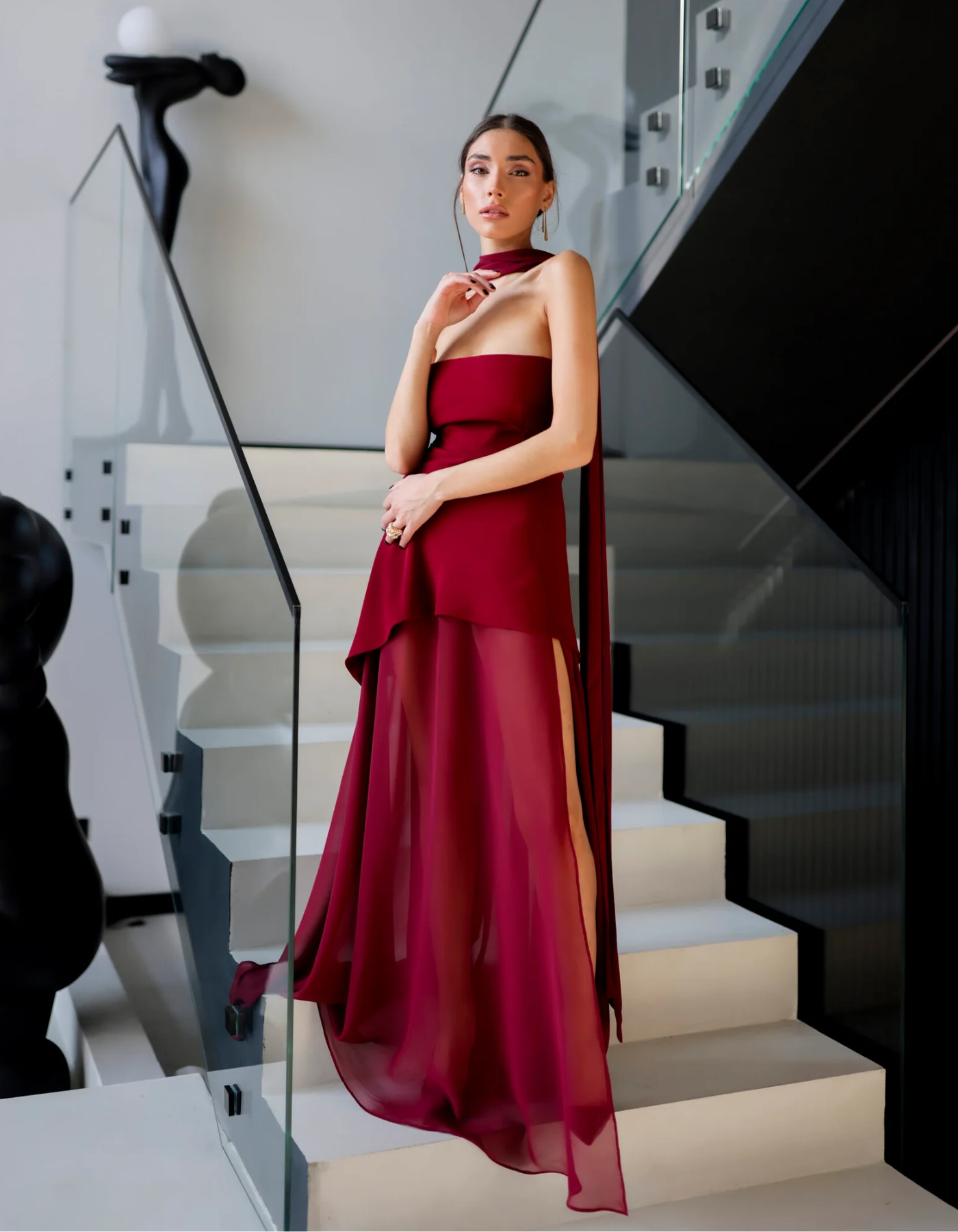 | Asymmetric Overlay Chiffon Maxi Dress