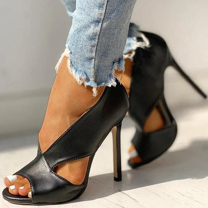 Women's Open Toe Stiletto Faux Leather Heels – Sophisticated High Shoes