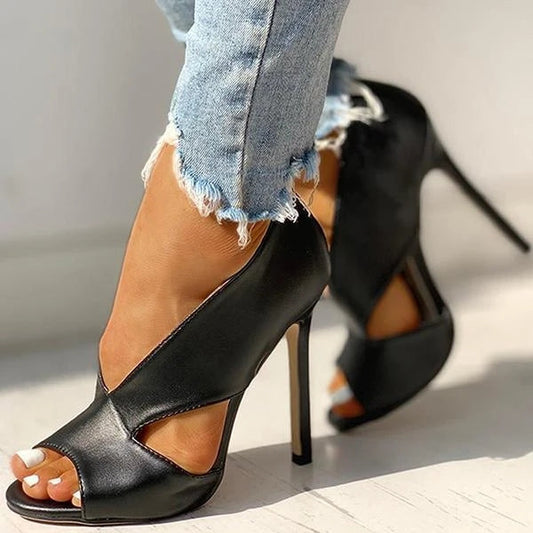 Women's Open Toe Stiletto Faux Leather Heels – Sophisticated High Shoes