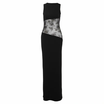 | Backless Lace Cut-Out Maxi Dress