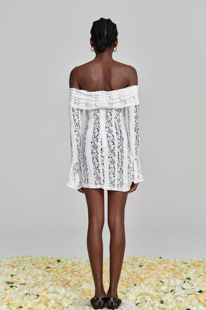 Alladitta Lace Off Shoulder Cutout Mini Dress