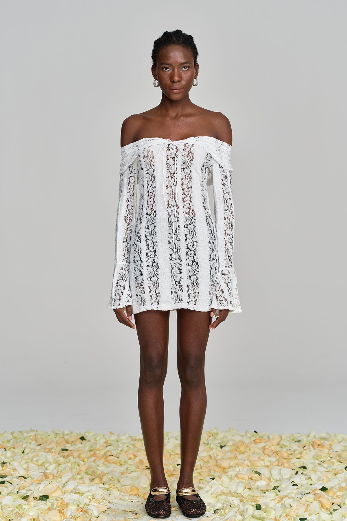 Alladitta Lace Off Shoulder Cutout Mini Dress